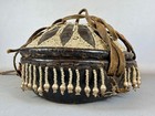 261118 - Old Ethiopian Injerra Leather Basket With Silver Beads - Ethiopia 