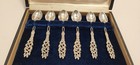 Vintage 900 Silver Tea Spoon Set  6  Ornate Filigree Handles W  Original Case     