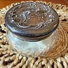 Antique Sterling Silver 35g Vanity Jar With Embossed Cherub Cut Crystal Base