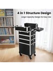 Rolling Makeup Train Case Large Storage Cosmetic Trolley 4 In 1 Large Capacity