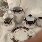 Antique Child Or Doll  Tea Set Floral Pattern  Cobalt Blue  Gold   Greek Key