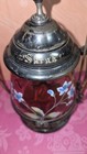 Antique Victorian Art Glass Enameled Pickle Castor With Glass Cranberry Jar