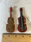 2 Vintage Wooden Violin Guitar Strings Instruments Christmas Ornaments