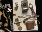 Interesting Lot Antique vintage Items-watches- Watch Fob -camera-tire Gage Etc 