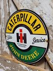 Vintage John Deere Porcelain Sign Catepillar Intl Harvester Farm Tractor Farming
