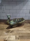 Vtg Ceramic Peacock Decorative Bowl Mcm Trinket Table Decor 15lx8 tx8 5 w Green 