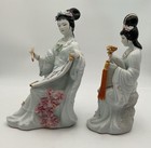 Set Of 2 Large Porcelain Japanese Asian Geisha Statues Handpainted Figurines 