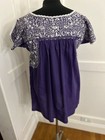 Oaxacan Dress Floral Hand Embroidery Mexican Puebla Tunic Kaftan Top Purple Mini