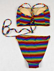 Vintage Bikini Swimsuit Mudd S m Rainbow 90s Bead Detail Back Tie Tankini
