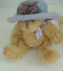 Retired Vtg Collectible Avon Light Brown Teddy Bear W Hat Mauve Purple Flowers
