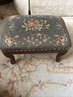 Vtg Colonial Furniture Comp  Floral Needlepoint Footstool W carved Wood Frame 9   