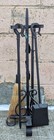 4pc Set Vintage Metal Cast Iron Fireplace Tools Poker Shovel Tongs Stand Holder