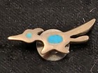 Vintage Navajo Unsigned Unstamped Sterling Silver And Turquoise Inlay Roadrunner