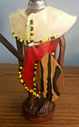 African Man Hand Carved Wood Figure Statue Tribal With Wood Spear   Sheild
