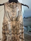 Xscape Beaded Embellished Formal Evening Gown Dress Beige Silver Size 4