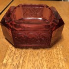 Vintage Rare Heavy Cranberry Glass Italian art Deco Astrology Symbols Ashtray