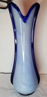 Vintage Large Flared Cobalt Blue   White Art Glass Vase Italian  Beautiful 16    