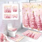 4 Pcs Christmas Bathroom Sets With Christmas Shower Curtain Non Modern-pink