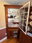 Antique Oak Corner Cabinet With Glass Door And One Drawer