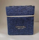 Brand New In Box Chanel Beauty Metallic Navy Blue Tweed Cosmetic Case Vip Gwp