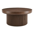 33 5  Round Fluted Coffee Table Wood Parquet Top Cylindrical Base Mid-century 