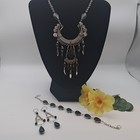 Semi Precious Black Onyx Teardrop Jewelry Set  Necklace earings bracelet 