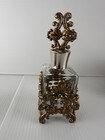 3 Pc Vintage Ormolu Vanity Set Perfume Bottles   Powder Jar Hollywood Regency