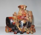 A Large Antique Asian Chinese Soapstone Carving Triple Vase  For Paint Brushes
