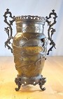 Meiji Japanese Rouleau Bronze Dragon Vase Signed 10    Antique