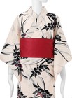 Japanese Yukata Set Women Cotton Kimono Summer Festival Floral  Ivory Obi Belt