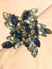 Lot Of 3 Rhinestone Metal Brooch Pins Blue clear Flower Wreath   Circle Silver