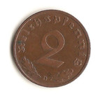 Authentic Nazi Swastika Coin German 2 Pfennig -- Circulated Condition Bronze