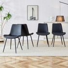 Modern Black Faux Leather Dining Chair Curved Cushion Black Metal Legs Kitchen
