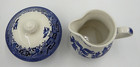 Vintage Churchill Blue Willow Cream   Lidded Sugar Set Euc Pagoda Doves England