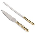 Wedding Cake Knife And Server Set   Elegant Gold Color With Beaded Handle