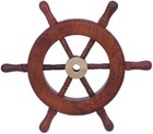 Vintage Maritime Wooden Ship Wheel Wood   Brass Gift   D  cor Piece  6 l X 6 w 