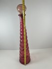 Red Glass 17  h Decanter Bottle Round Art Deco 1980s W  Green Cork Stopper Spain