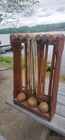 Vintage Croquet Set W Wood Rack Stand Mallet Toy Lawn Yard Game Sports Carrier