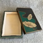 Vtg Chinese Asian Wooden Jewelry Box -raised Flower Decoration Green Black  read