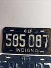 Pairvtg 1948 Indiana  License Plate  585087 Good Condition