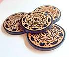 4 Huge Xl Vintage Wood Coat Buttons W  Black Folk Art Design   Just Over 2-1 16 