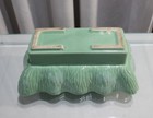 Vintage Cookson Pottery Mcm Planter Green Ruffle Edge Geometric Design