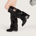 Women Slouch Pleated Square Toe Knee High Boots Riding Retro Mid Block Heel Size
