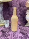 Decorative Wine Bottle Stained Glass Hand Painted Upcycled Textured Tan Flowers