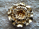 Lg  Vintage Flower Pin  Gold Tone Metal  Clear Crystals In Center  Detailed