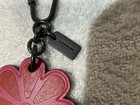 Coach Key Fob  Bag Charm  Key Ring  Daisy Floral Flower Pink Magenta Leather