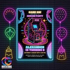 Editable Arcade Birthday Party Invitation  Glow Gaming Arcade Birthday Party