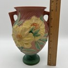 Vintage Roseville Pottery Peony Vase Double Handled 169-8 Green Pink Art