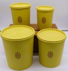 Vintage Tupperware Yellow Canister Set Of 4 Daisy Logo Lids Retro Kitchen