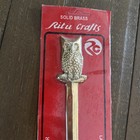 Vintage Heavy Solid Brass Owl Letter Opener India Antique Lacquered New 